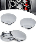 Rock Solid 4 Pack Silver Wheel Center Hub Covers Featuring Zero Sweat Snap On Install And Rust Proof Abs Plastic To Fit 60 Mm Outer Diameter And 56 Mm Inner Bore For Slick Daily Cruising, showing caps for alloy wheels.