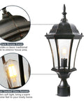 Outdoor Post Light Fixture With Pier Mount 20 Inch High Bronze Lamp Post Lantern with clear seeded glass, detailed view