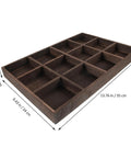 Vintage Solid Wood Jewelry Tray With 12 Spacious Compartments Smooth Edge Ring Holder And Decorative Display Plate For Keeping Your Bling Sharp And Tidy At Home, close-up of compartments and dimensions.