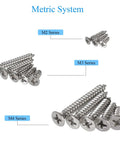 Image of 525 Piece Self Tapping Wood Screws Set M2 M3 M4 Flat Head Phillips Countersunk Screws In 304 Stainless Steel 13 Sizes