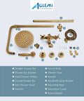Components of Antique Brass Tub Shower Faucet Set With 8 Inch Shower Head Handheld Spray And Diverter Triple Function Mixer