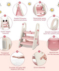 Pretty Darn Versatile Foldable Toddler Step Stool For Bathroom Sink And Kitchen Counter With Adjustable Height Settings And Safe Handles To Make Potty Training An Absolute Dream For Growing Kids In Soft Pink with stable design features.