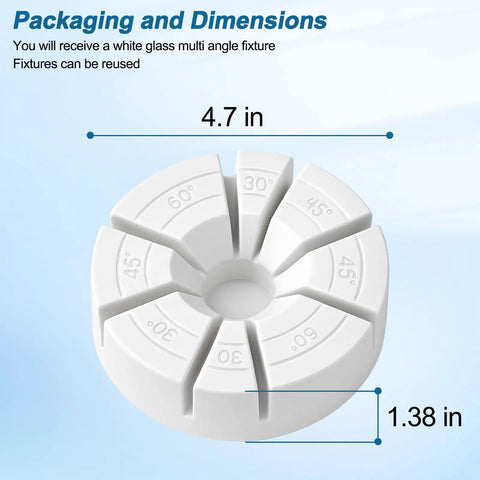 Rock Solid Glass Multi Angle Jig For Stained Glass Art Projects with 4.7in white multi angle fixture showing measurement.