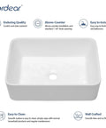No Cap Quality Rectangular Vessel Sink, White Porcelain Countertop Bathroom Vanity Basin, 19 By 15 Inch Above Counter view showing smooth lines.