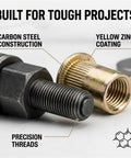 Premium Head Rivet Nut Tool Kit For Professionals And DIYers M3 To M12 With 55 Pieces Mandrels Fasteners Steel Inserts Perfect For Sheet Metal Jobs Auto Repair And Home Projects You Gotta Get This Heavy Duty Set, carbon steel rivet nut insert with yellow zinc coating and precision threads
