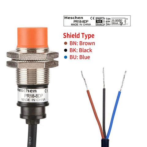 PR18-8DP M18 Inductive Proximity Sensor Switch with wiring, 8mm, DC 12-24V, cylindrical industrial sensor, 3-wire PNP normally open