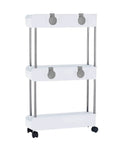 Sleek 3 Tier Slim Rolling Storage Cart With Slide Out Shelves For Tight Squeezes in pure white, three tier design with wheels.