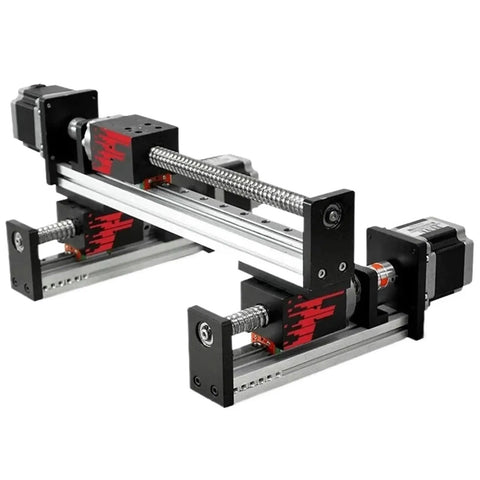 Three Axis Linear Slide Table Stage With Ball Screw And Stepper Motor For 3D Printers, Rock Solid Vertical Positioning System Featuring Smooth Quiet Operation, Low Friction Rails, Durable Bearing Steel, And Precise Sliders, shown with dual steppers