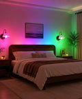 Vintage Wireless Wall Sconces Set of Two Dimmable Rechargeable Wall Sconce illuminating a cozy bedroom with colorful lighting.