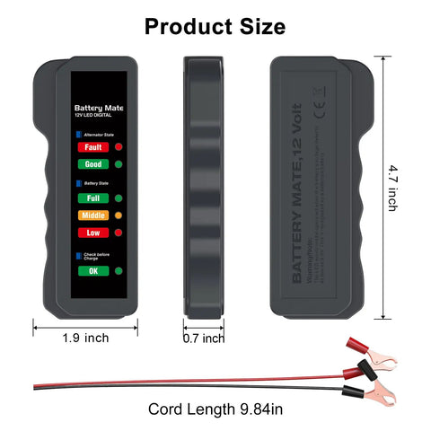12V Car Battery And Alternator Tester With Automotive Load Indicator For Quick Battery Health Check And Auto Electrical System Diagnostic Portable Handheld Battery Health Meter For DIY Mechanics And Car Enthusiasts, 4.7-inch