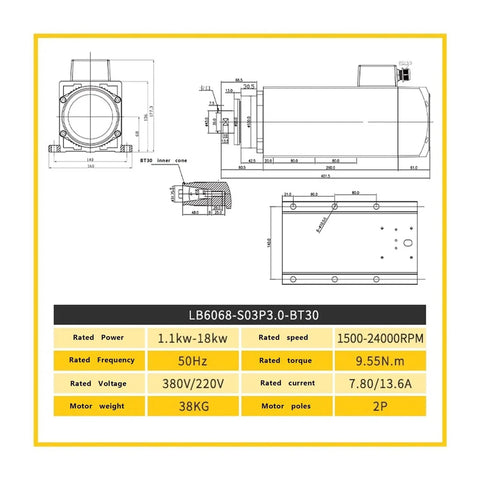 Technical drawing of Bulletproof Heavy Duty Servo Spindle Motor With Constant Torque Flange Mount And Water Cooled System.