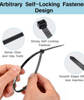 Close-up of Heavy Duty Zip Ties Kit 800 Pack Assorted Sizes 4, 6, 8, 10, 12 Inch Nylon Cable Ties, self-locking feature shown