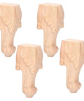 4 Pack European Style Dope Carved Cabinet Legs, Solid Wood Furniture Feet For Tables, Sofas, And Closets, Exquisite Carvings