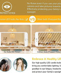 Comparison of no flicker LED bulbs and frequent flicker ordinary bulbs with protective eye benefits text overlay.