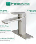 Brushed Nickel Single Handle Bathroom Faucet For One Or Three Hole Sinks With 6 Inch Deck Plate, Easy Install RV Ready, 1.2 GPM