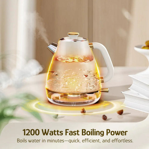 Retro Electric Kettle With Thermometer 1.7 Liter All Stainless Steel 1200 Watt Fast Boil Cordless BPA Free Auto Shut Off in action