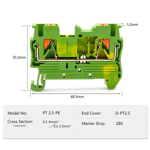 Close-up view of 10 Pack Grounding Terminal Block 2.5mm2 DIN Rail With Compact Spring Clamp For Easy Install Rock Solid Wiring