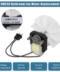 No Fuss Drop In Replacement Kit For Bathroom Vent Fan Motor With Blower Wheel, 50 CFM 120V Exhaust Fan, motor and blower wheel