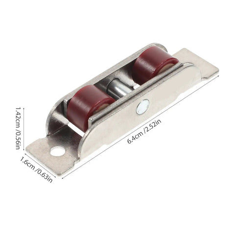 Premium Ironclad Stainless Steel Sliding Window Sash Rollers Featuring Double Wheel Pulleys For Barn Doors Closets And Cabinet Tracks Rock Solid Heavy Duty Smooth Gliding Hardware Upgrade 4 Piece Set, close-up view of a roller.