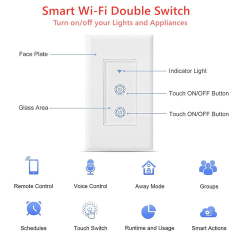 Smart WiFi Double Light Switch 2 In 1 Single Pole Remote Control Timed Function Works With Alexa Google Assistant IFTTT