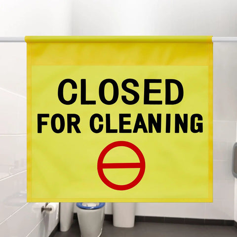 Restroom Closed For Cleaning Sign Yellow Hanging Doorway Safety Sign Adjustable From 30 To 53 Inches No Entry During Cleaning