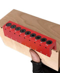 Pro Grade Drill Guide And Doweling Jig For Straight Holes With Perpendicular Entry Self Centering Drill Block shown in use