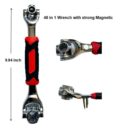 48 In 1 Universal Socket Wrench With 360 Degree Rotating Head All In One Multi Tool for Home and Car Repairs, front and side view