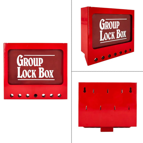 Portable Lockout Tagout Lock Box Kit With Clear Sliding Window Key Pegs ID Labels And Easy Access Padlock Storage For Lock Out Tag Out Stations Red 1 Pack.