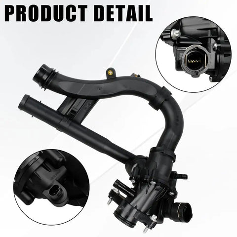 Boss Level Heavy Duty Water Pump With Integrated Thermostat Kit For 2015 Through 2022 Mercedes Benz C180 C200 C350e E300 Glc250 300 engine cooling assembly detail view.