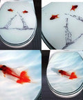 Premium Toilet Seat With Slow Close Brushed Nickel Hinges And Scratch Resistant Finish featuring a unique goldfish design.