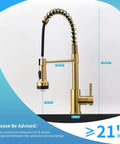 Gold Kitchen Faucet With Pull Down Sprayer, Single Hole, Stainless Steel, LED Temperature Indicator, 18.5-inch tall, 8.3-inch reach