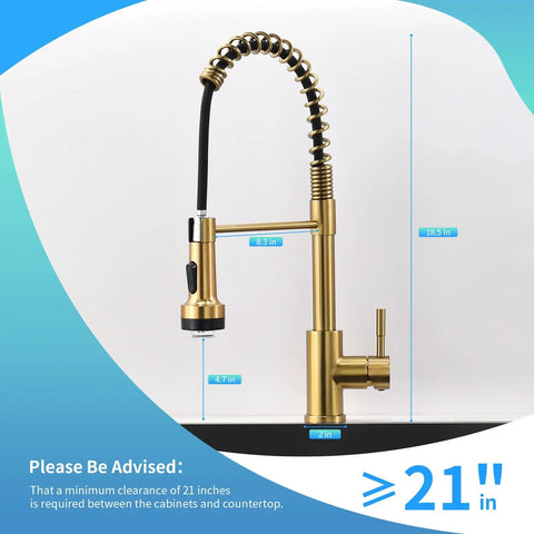 Gold Kitchen Faucet With Pull Down Sprayer, Single Hole, Stainless Steel, LED Temperature Indicator, 18.5-inch tall, 8.3-inch reach