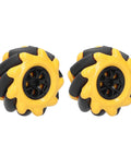 Pair of 60mm Mecanum robot wheels in black and yellow for omni-directional movement, ideal for smart robot car DIY projects.
