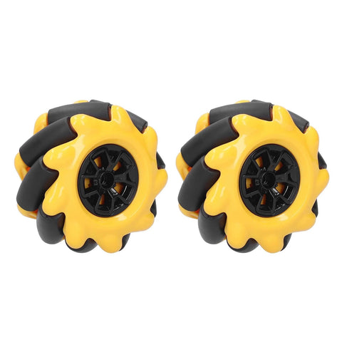Pair of 60mm Mecanum robot wheels in black and yellow for omni-directional movement, ideal for smart robot car DIY projects.