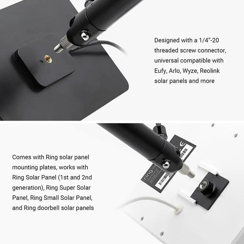 Universal Solar Panel Pole Mount With Extended Adjustable Arm For Ring Eufy Arlo Wyze Reolink Panels No Drilling Required