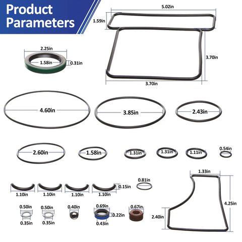 Image showing various sizes and shapes of seals and gaskets included in the Upper Unit Seal Kit for Bravo Stern Drive Replacement Marine Grade Gasket Set To Stop Leaks Restore Performance And Smooth Shifts For Bravo I II III Today.
