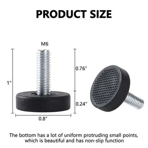 Dimensions of 28 Pack M6 Thread Adjustable Furniture Levelers In Galvanized Steel for sofa, table, chair, and cabinet legs.
