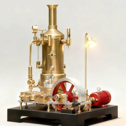 Fully Functional Steam Engine Model Kit For Adults With Boiler System, Generator And Lamp Stand, 38 Piece Educational Physics Experiment Toy For Hands On Learning And Steam Power Enthusiasts brass steam engine model with lamp and generator