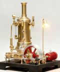 Dope Fully Functional Steam Engine Model Kit With 38 Pieces DIY Stationary Mill Boiler System And Generator Lamp Stand For Educational Physics Experiments And Hands On Learning Projects, brass steam engine with lamp and red generator on black base