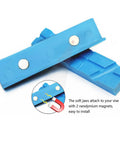 Tough Badass 5 Inch Vise Soft Jaw Pads With Rock Solid Grip Multi Groove Texture Magnetic Polyurethane Vise Inserts showing blue pads with magnets.