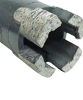 Trenion T Core diamond drill bit tip with two cutting segments; gray metal end view