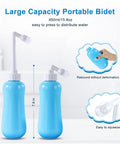 On The Go Bidet For Travel Large 450ml Capacity Handheld Blue No Batteries Needed Eco Friendly Personal Toilet Cleaner Squeeze Bottle Keeps You Clean On The Go in blue with long nozzle and measurements