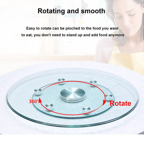 Tempered Glass Rotating Tray With Aluminum Core Turntable Heavy Duty Lazy Susan For Dining Table Smooth 360 Degree Spin