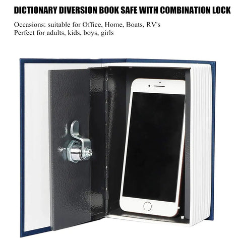 Hidden Book Safe With Key Lock And Dictionary Diversion Fake Book Safe For Cash And Valuables, metal safe with phone inside.