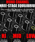Mono channel EQ knobs on Six-Channel Pro Mixer With Bluetooth Sound Bar And Power Amplifier, 2X 450W Output, Built-In 7-Stage EQ