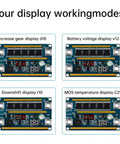 Four working modes of 12V 18650 Lithium Battery Storage Spot Welding Machine with digital displays for power and temperature control.