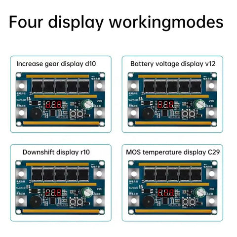 Four working modes of 12V 18650 Lithium Battery Storage Spot Welding Machine with digital displays for power and temperature control.