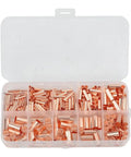 Get Your Hands On 250 Pcs Copper Tube Butt Wire Ferrules With Assorted Sizes From One To Six Millimeter For Crimping Electrical Wiring Terminals In Cars Trucks And Industrial Machinery Kits Stored Neatly., copper butt wire ferrules in plastic organizer, assorted sizes