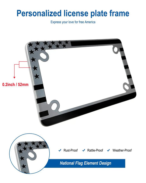 American Flag Motorcycle License Plate Frame Stainless Steel Bike Tag Holder With Mounting Screws Nuts Caps Heavy Duty Patriotic Bracket USA Proud 1 Pack