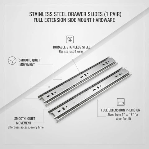 Full Extension Stainless Steel Side Mount Drawer Slides For Cabinets And Furniture Let You Reach The Back Easily With A Smooth Glide Built To Last 1 Pair